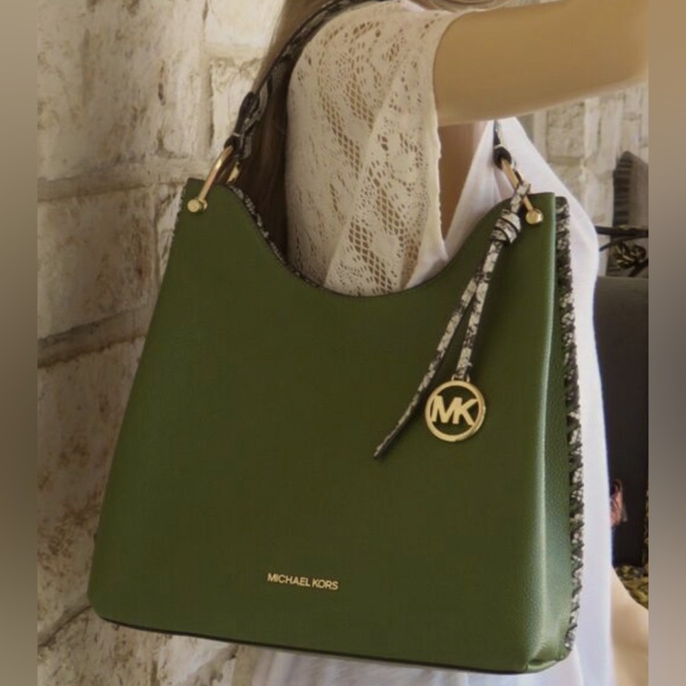 Michael Kors Green Snakeskin Hobo Shoulder Bag